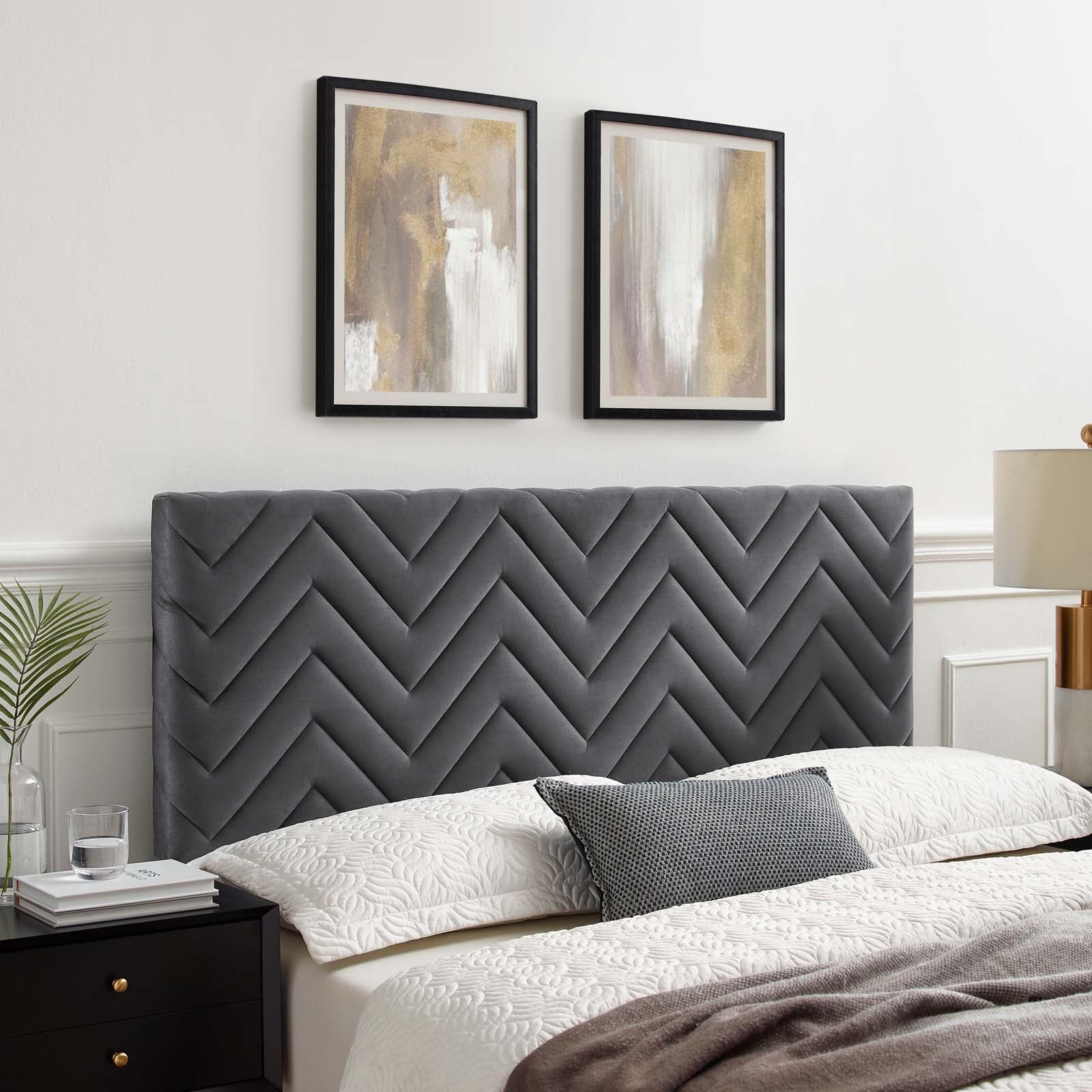 Mercy Chevron Tufted Performance Velvet Headboard By HouseBean