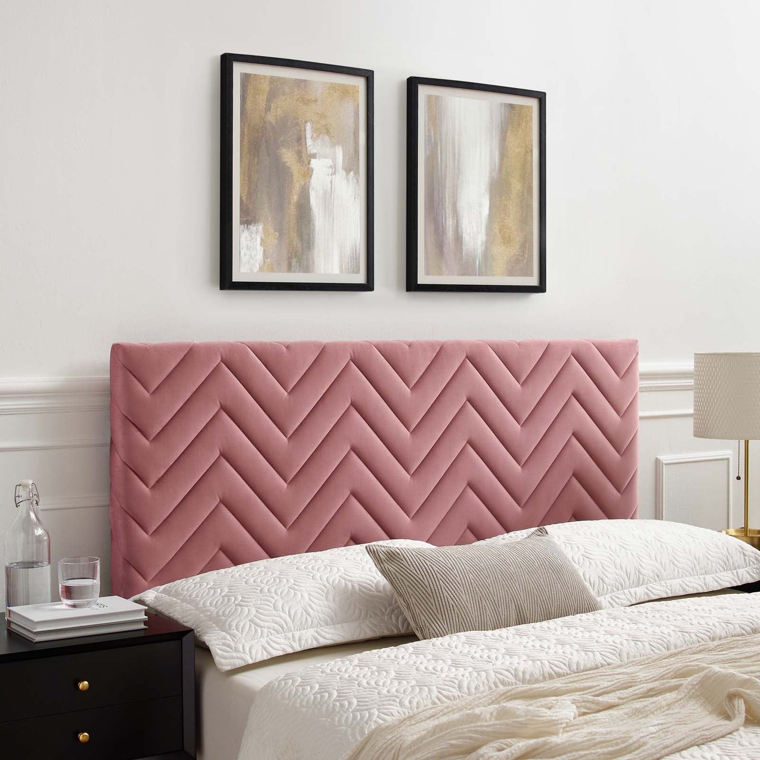 Mercy Chevron Tufted Performance Velvet Headboard By HouseBean