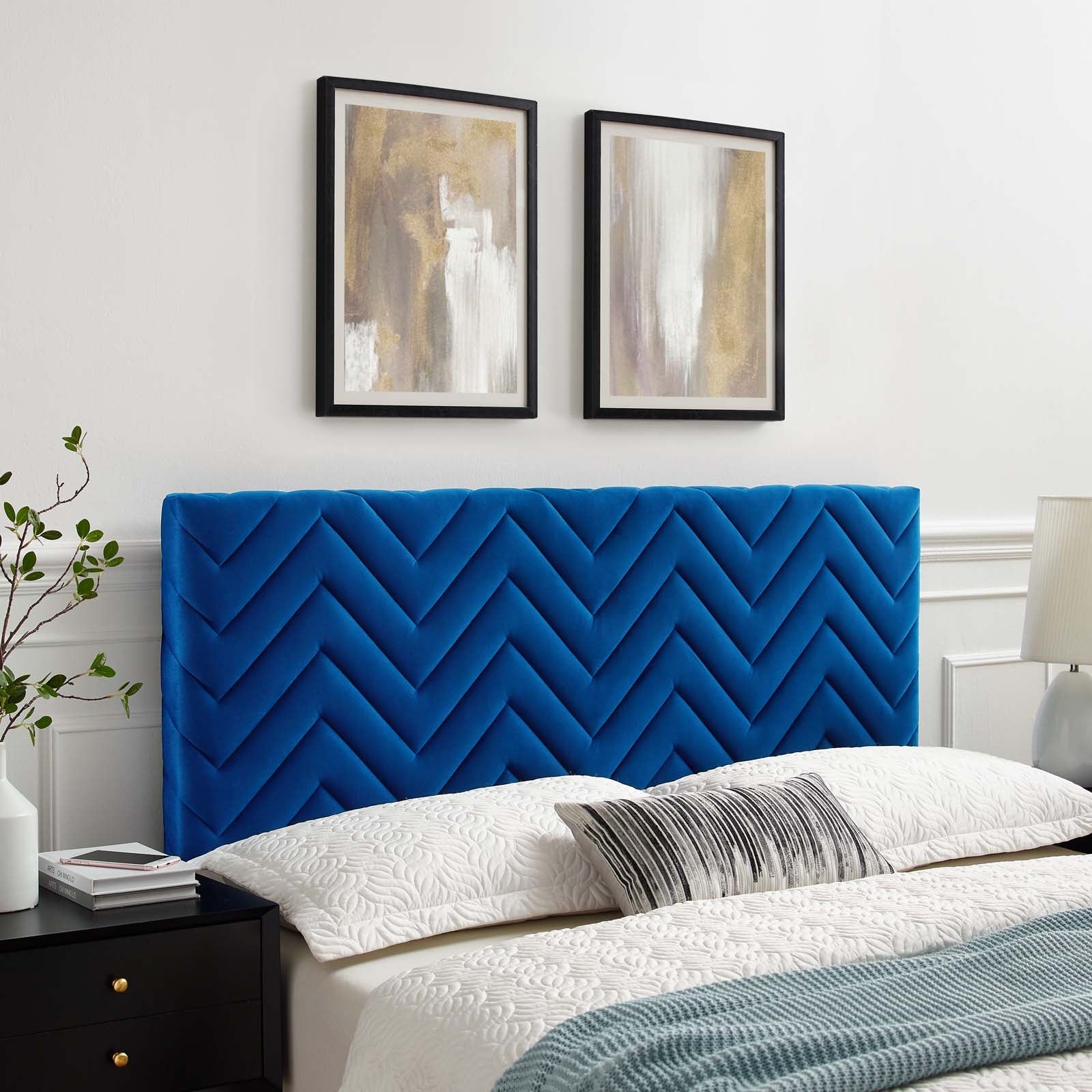 Mercy Chevron Tufted Performance Velvet Headboard By HouseBean