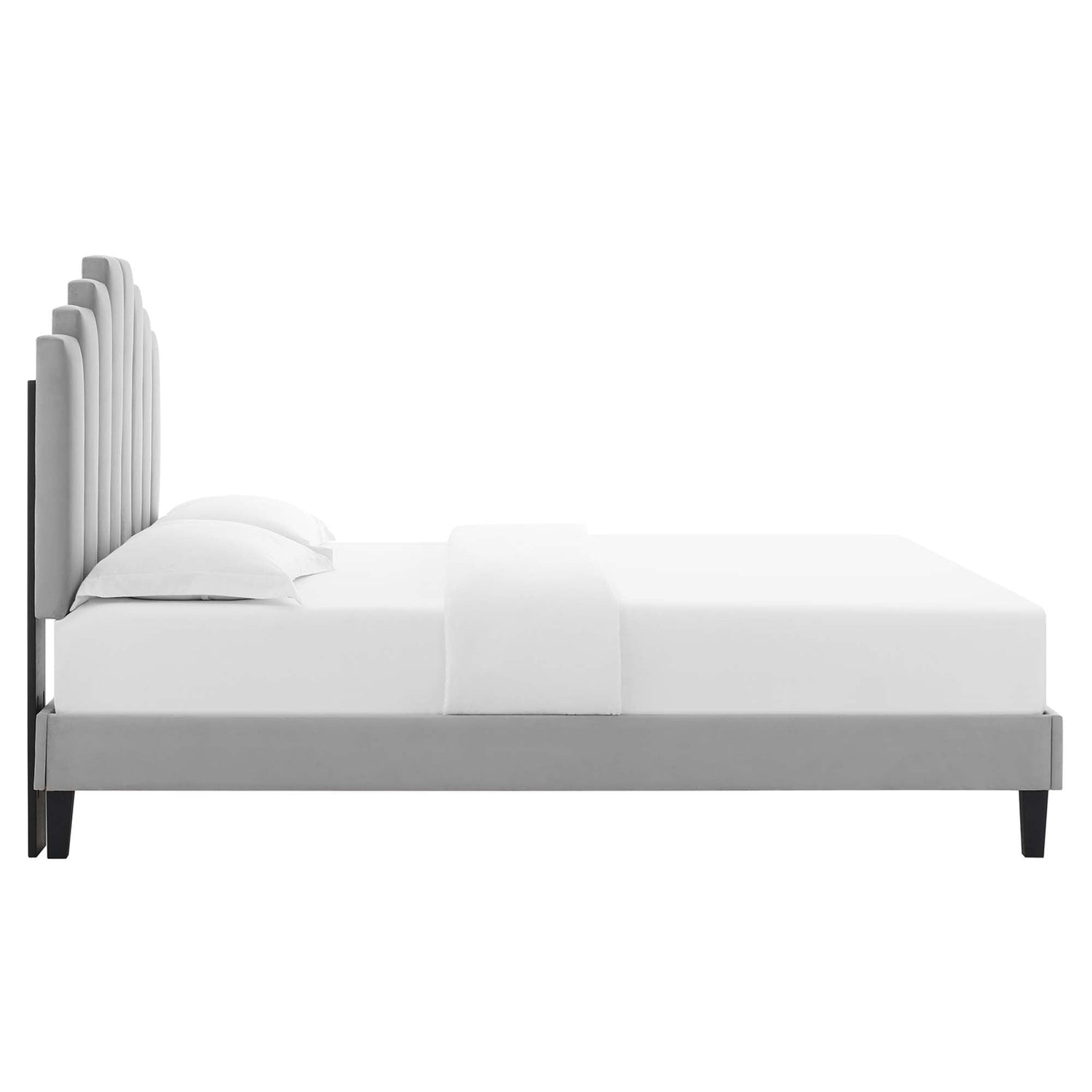 Elise Performance Velvet Platform Bed With Black Wood Legs by Modway