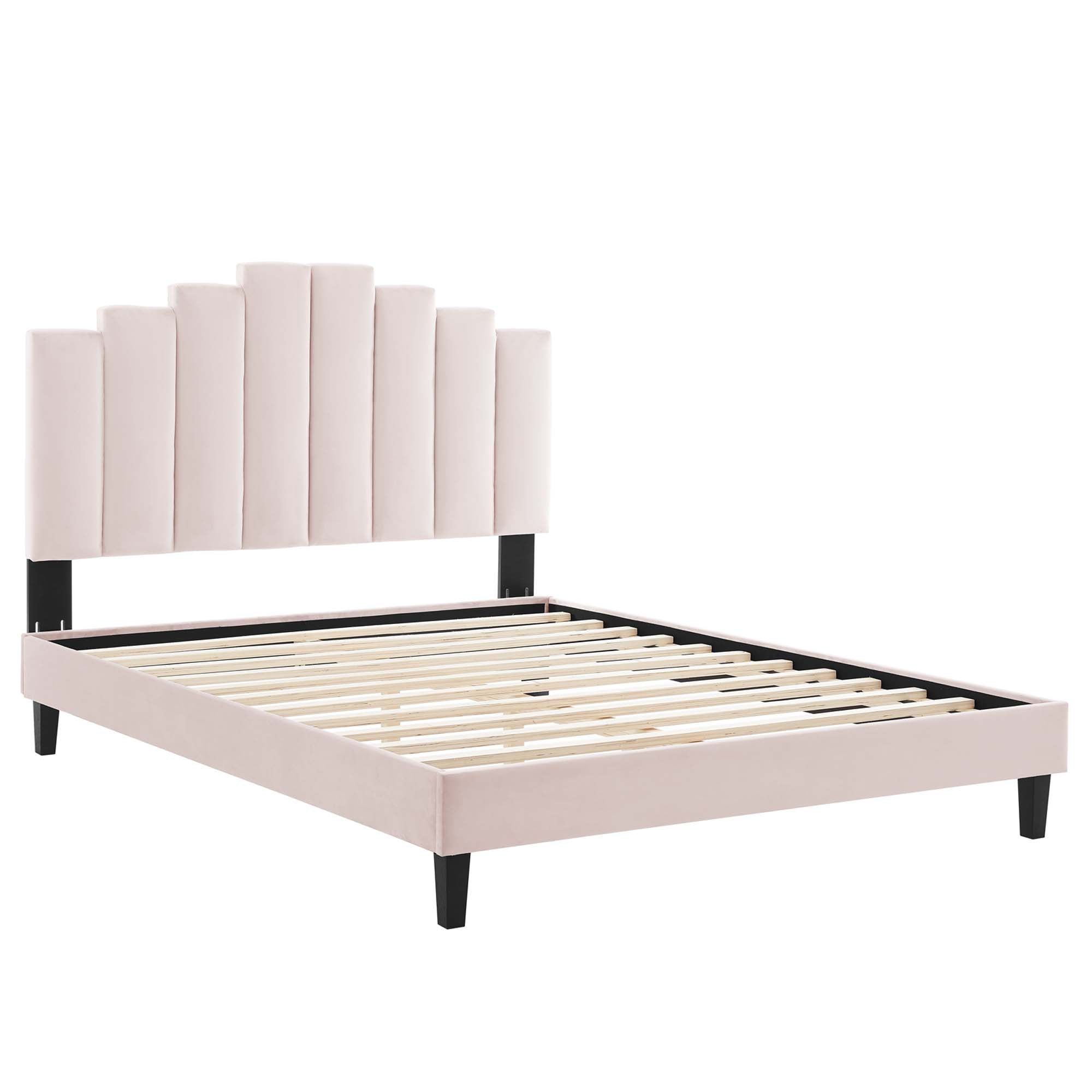 Elise Performance Velvet Platform Bed With Black Wood Legs by Modway