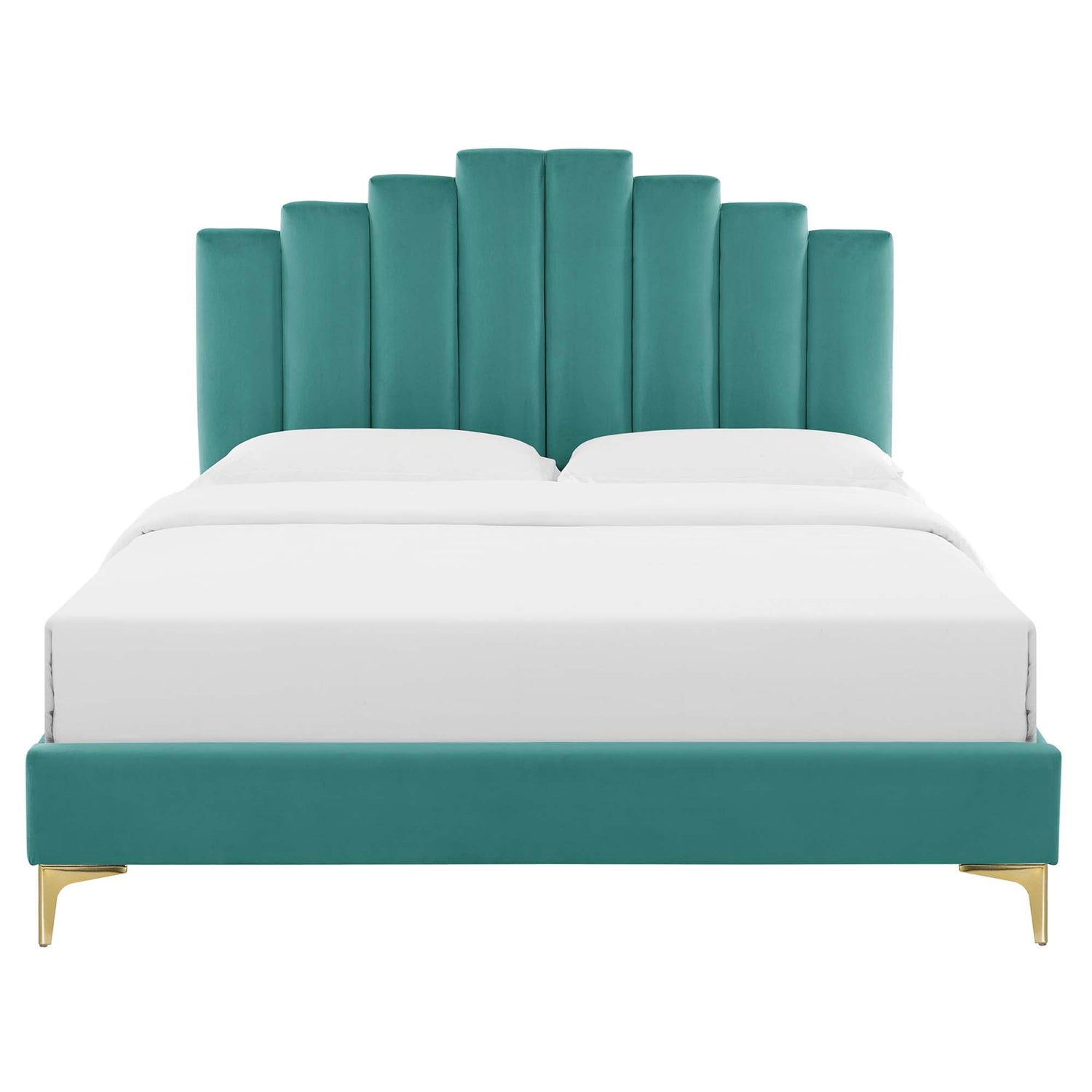 Elise Performance Velvet Platform Bed With Gold Metal Legs by Modway