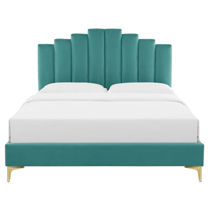 Elise Performance Velvet Platform Bed With Gold Metal Legs by Modway