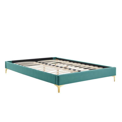 Elise Performance Velvet Platform Bed With Gold Metal Legs by Modway