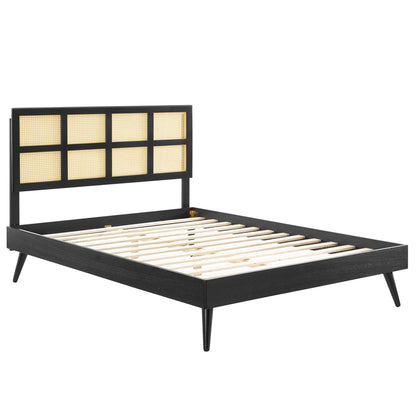 Sidney Cane and Wood Platform Bed With Splayed Legs by Modway