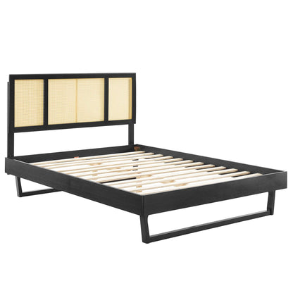 Kelsea Cane and Wood Platform Bed With Angular Legs by Modway