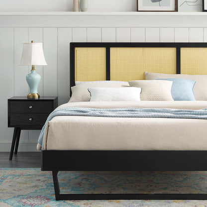 Kelsea Cane and Wood Platform Bed With Angular Legs by Modway