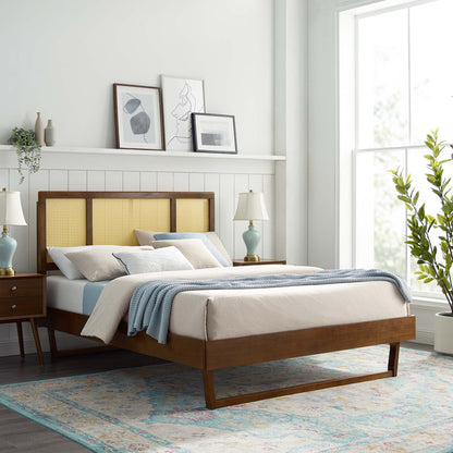 Kelsea Cane and Wood Platform Bed With Angular Legs by Modway