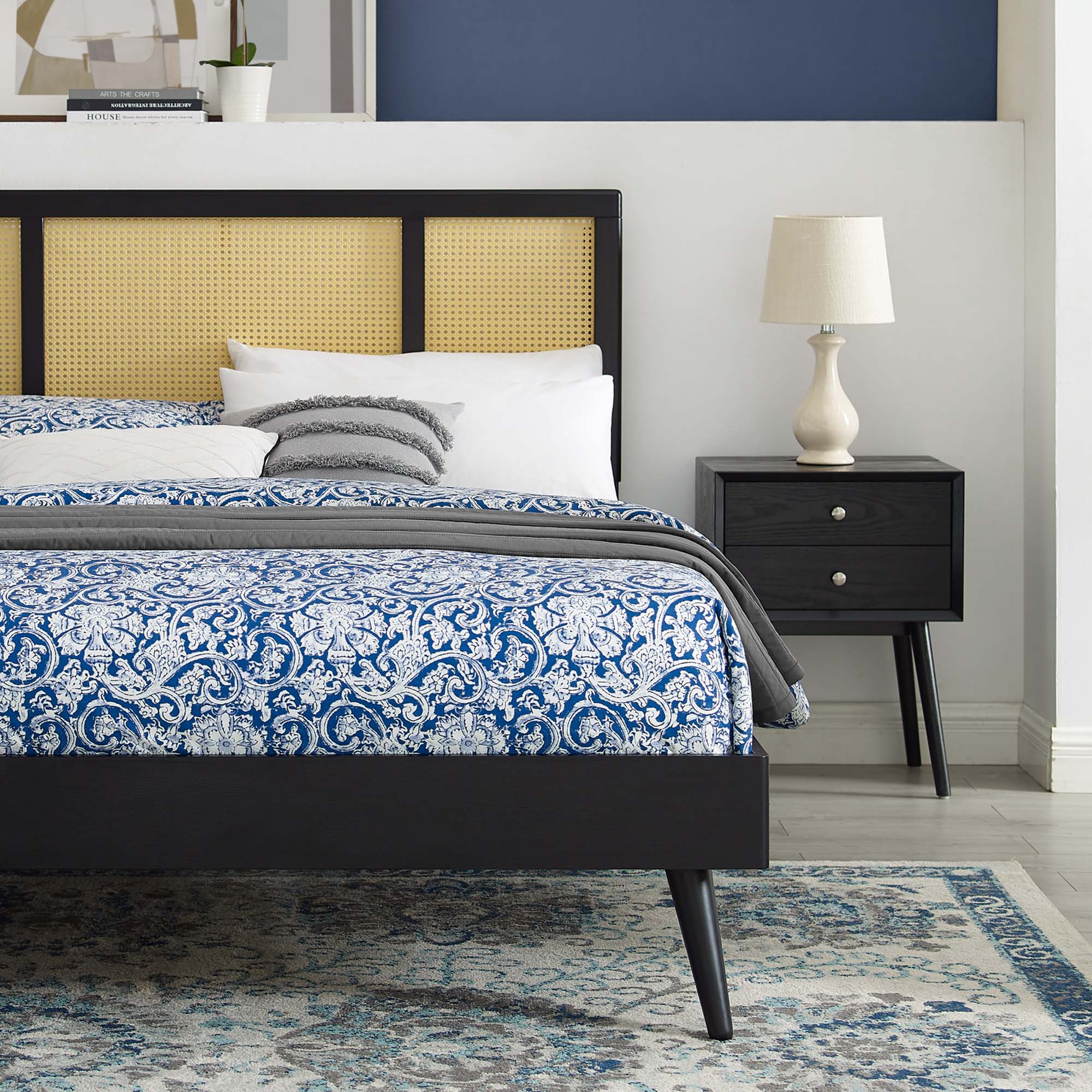 Kelsea Cane and Wood Platform Bed With Splayed Legs by Modway