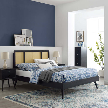 Kelsea Cane and Wood Platform Bed With Splayed Legs by Modway