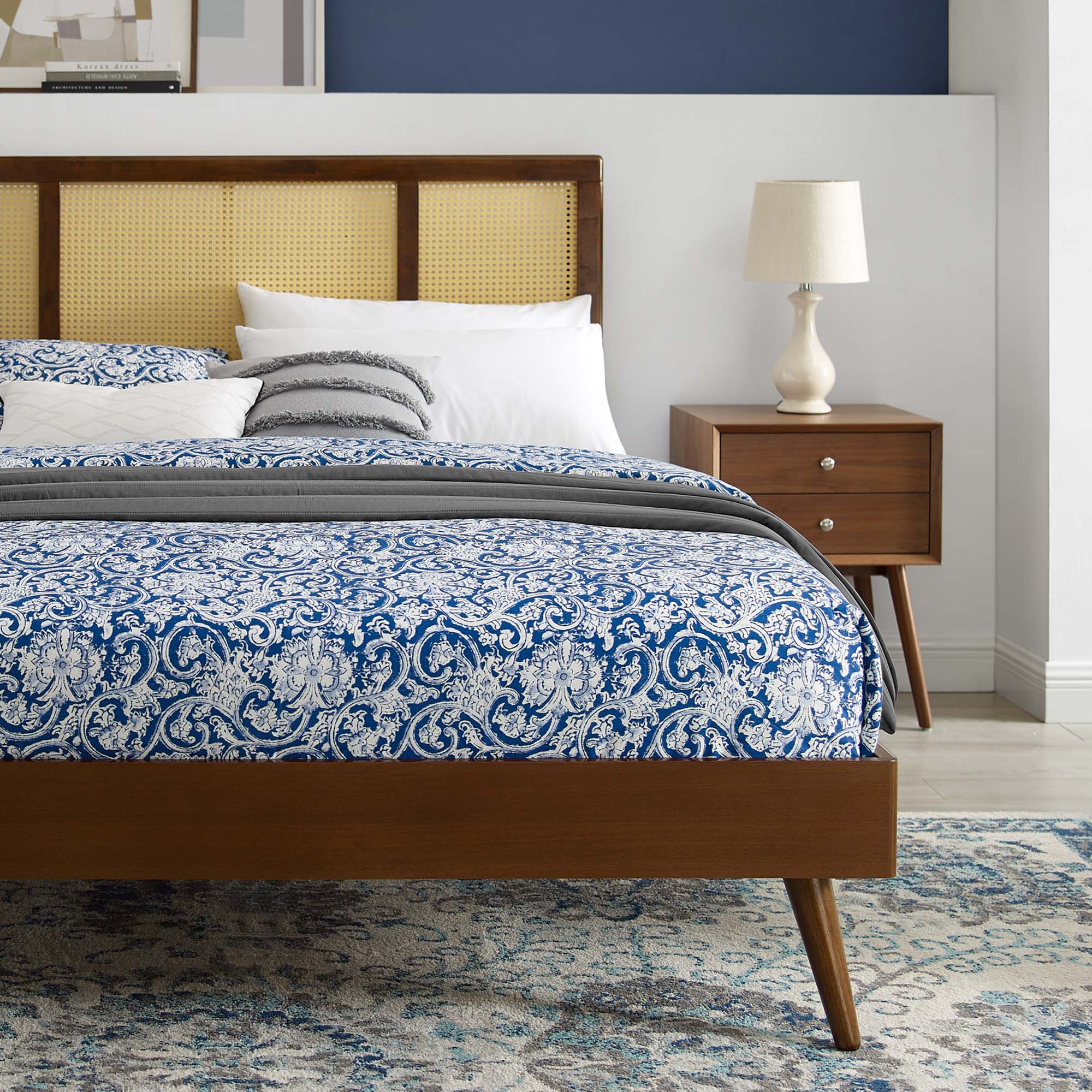 Kelsea Cane and Wood Platform Bed With Splayed Legs by Modway