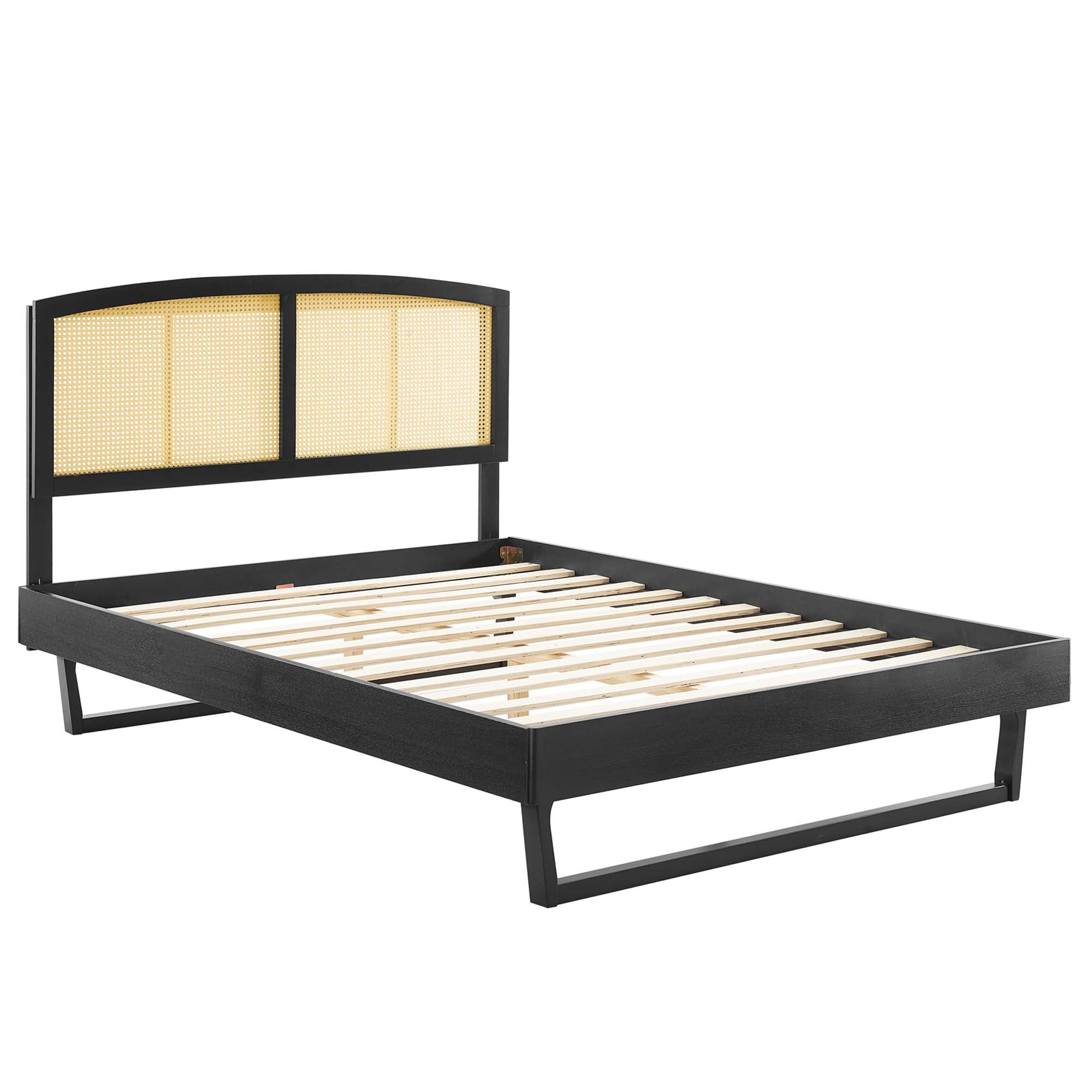 Sierra Cane and Wood Platform Bed With Angular Legs by Modway