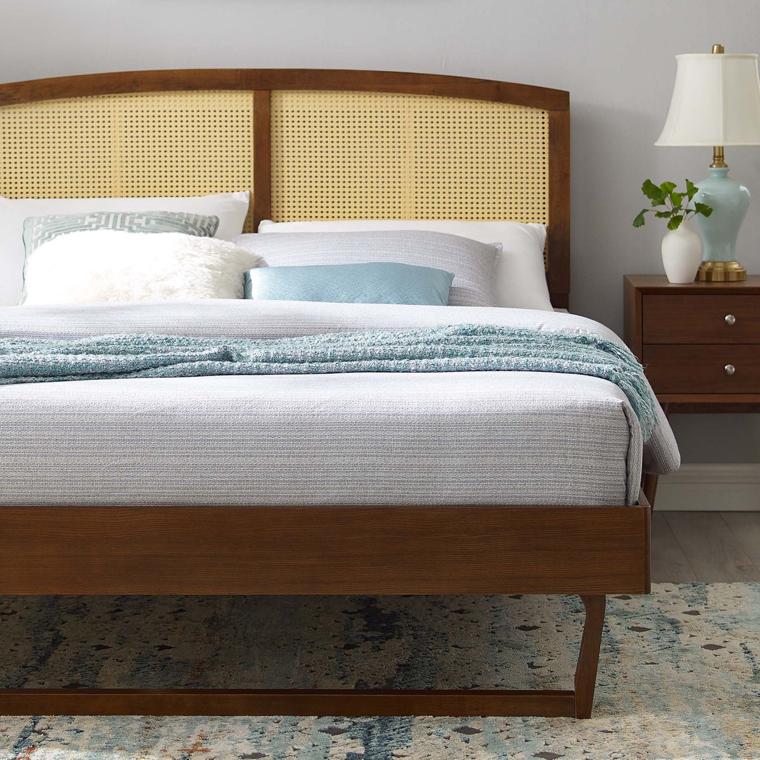 Sierra Cane and Wood Platform Bed With Angular Legs by Modway