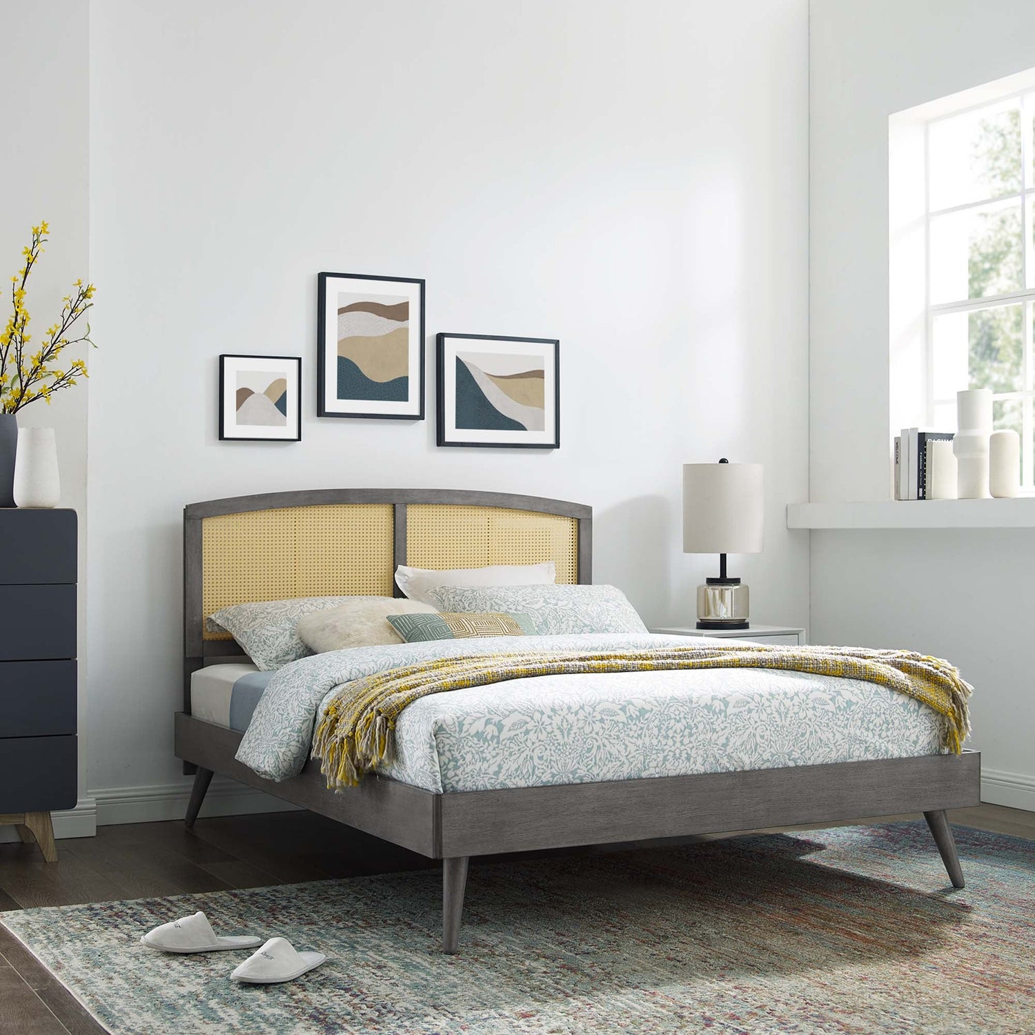 Sierra Cane and Wood Platform Bed With Splayed Legs by Modway