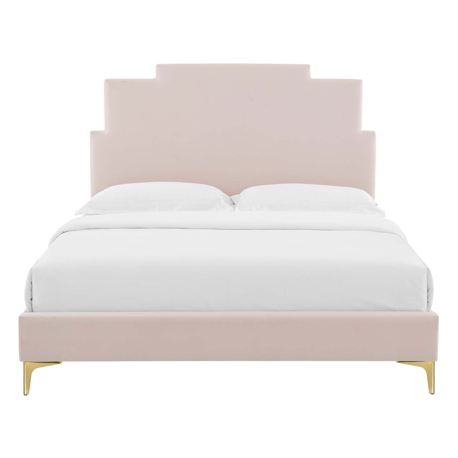 Lindsey Performance Velvet Platform Bed With Gold Metal Legs by Modway