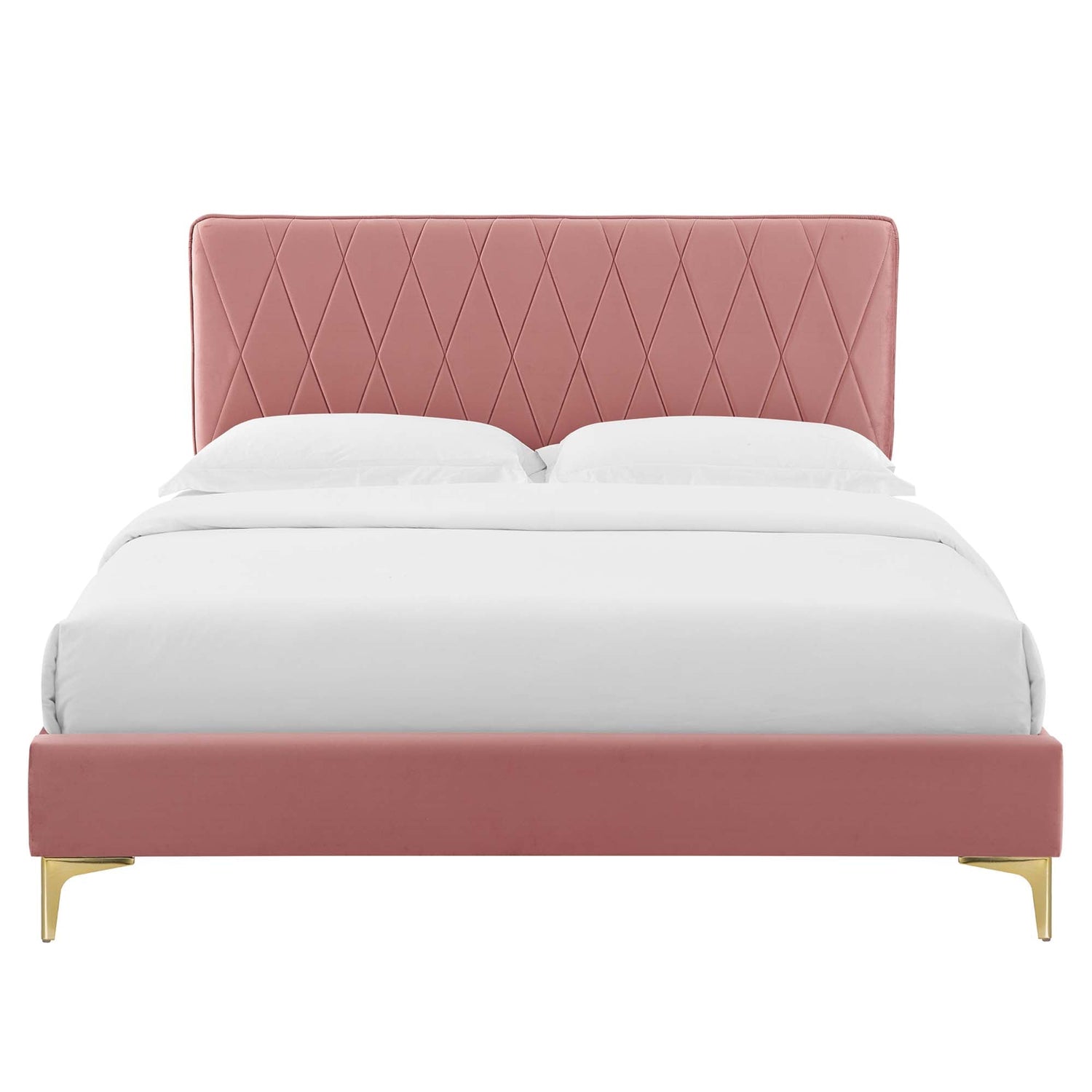 Phillipa Performance Velvet Platform Bed With Gold Metal Legs by Modway