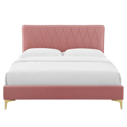 Phillipa Performance Velvet Platform Bed With Gold Metal Legs by Modway