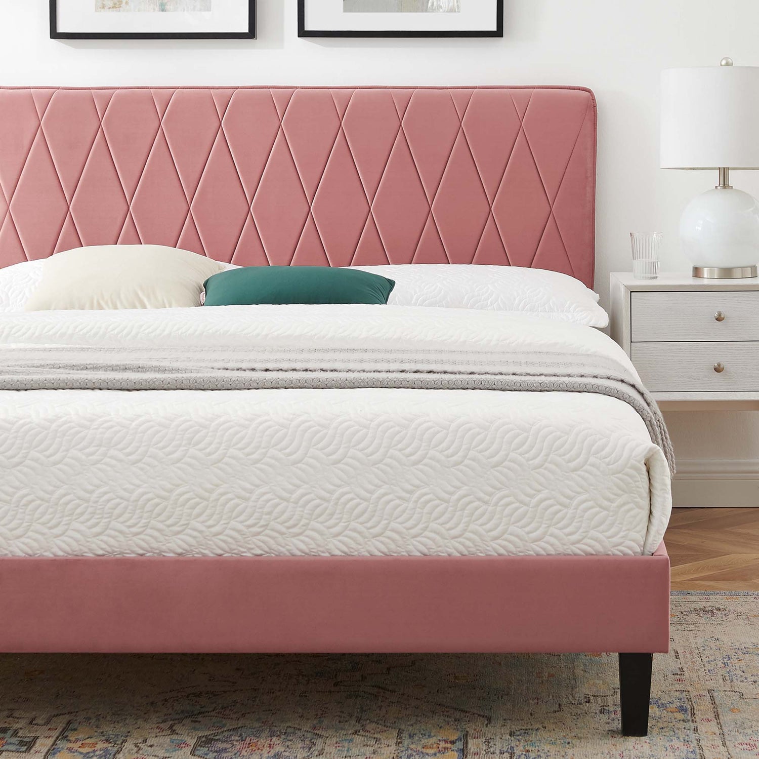 Phillipa Performance Velvet Platform Bed With Black Wood Legs by Modway