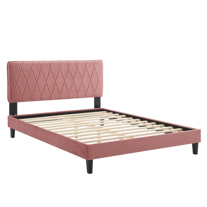 Phillipa Performance Velvet Platform Bed With Black Wood Legs by Modway