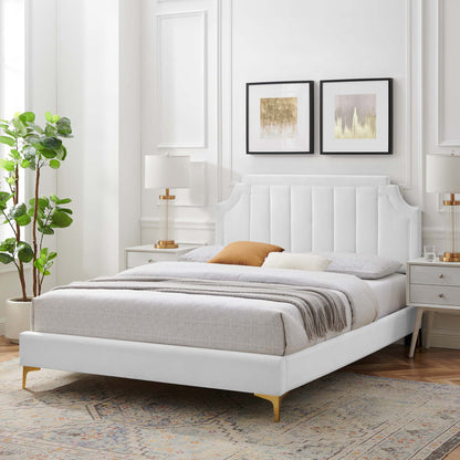 Sienna Performance Velvet Platform Bed With Gold Metal Legs by Modway