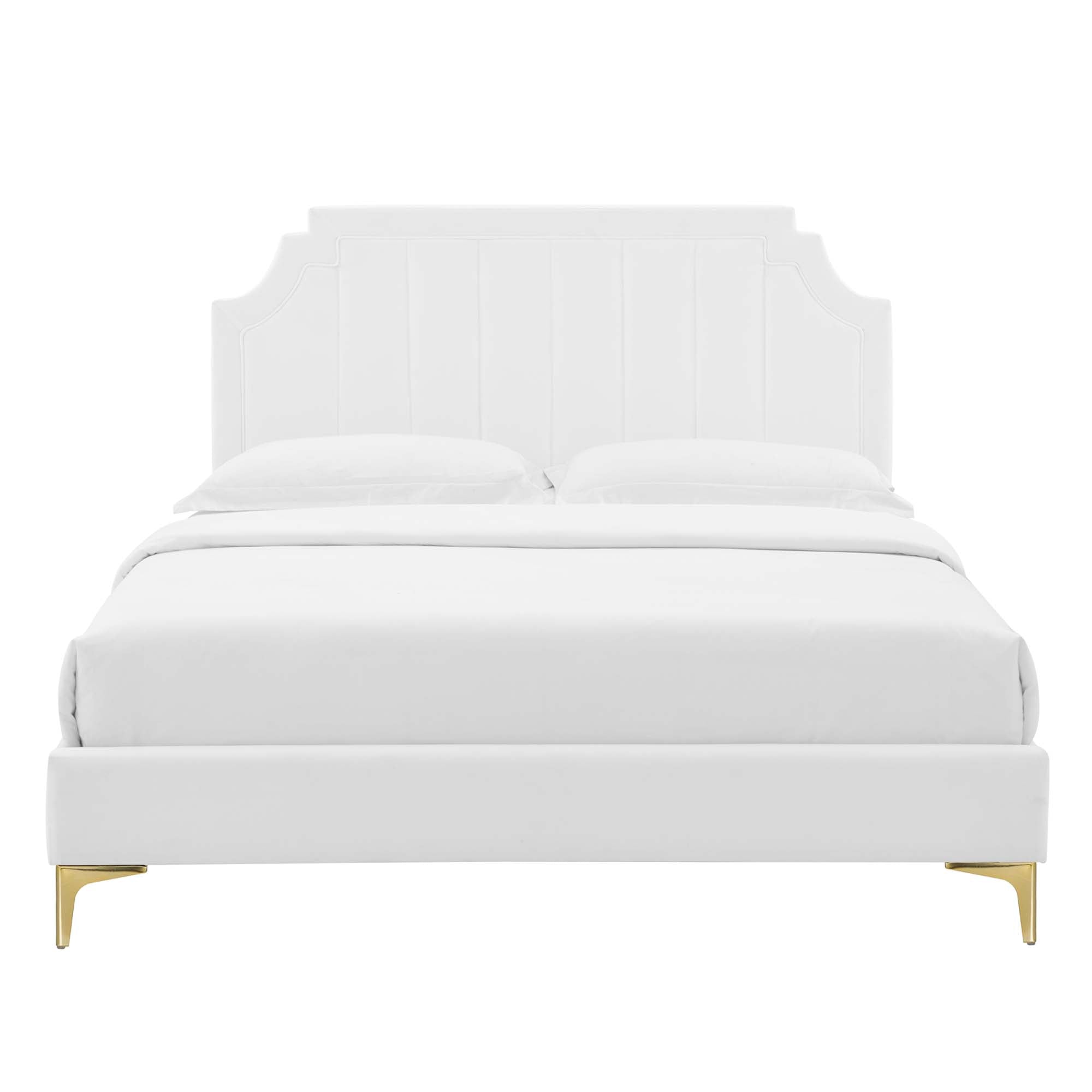 Sienna Performance Velvet Platform Bed With Gold Metal Legs by Modway