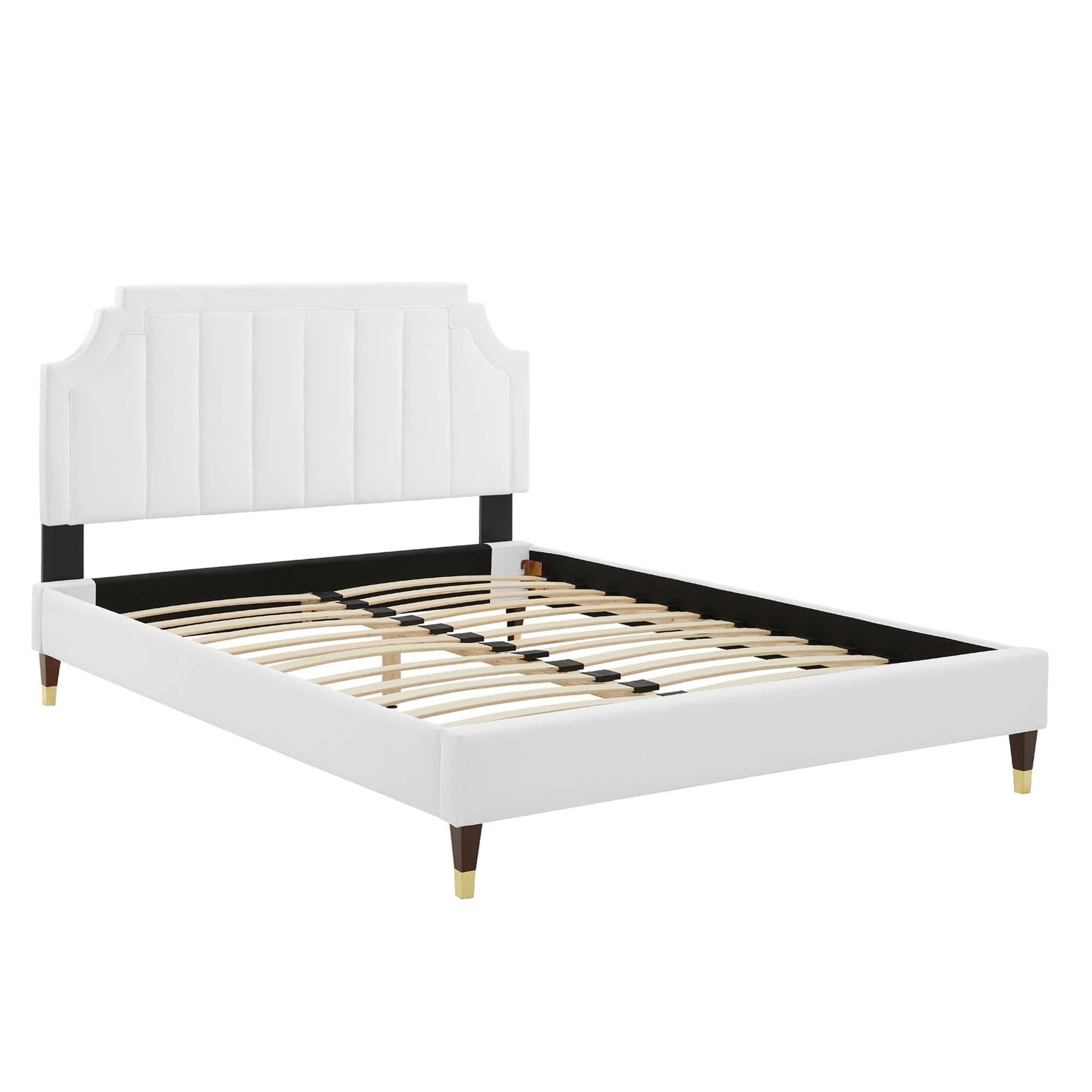 Sienna Performance Velvet Platform Bed With Wood and Gold Legs by Modway