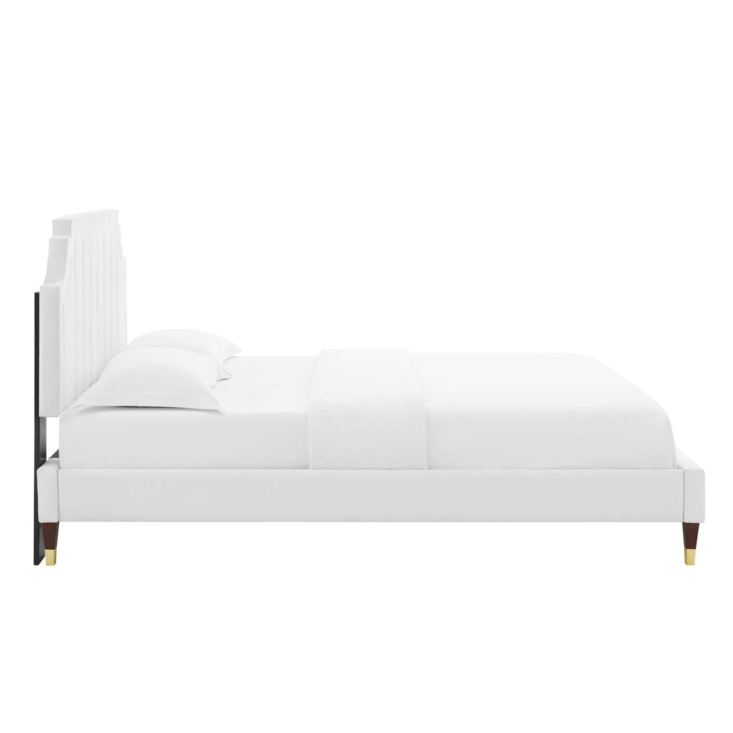 Sienna Performance Velvet Platform Bed With Wood and Gold Legs by Modway