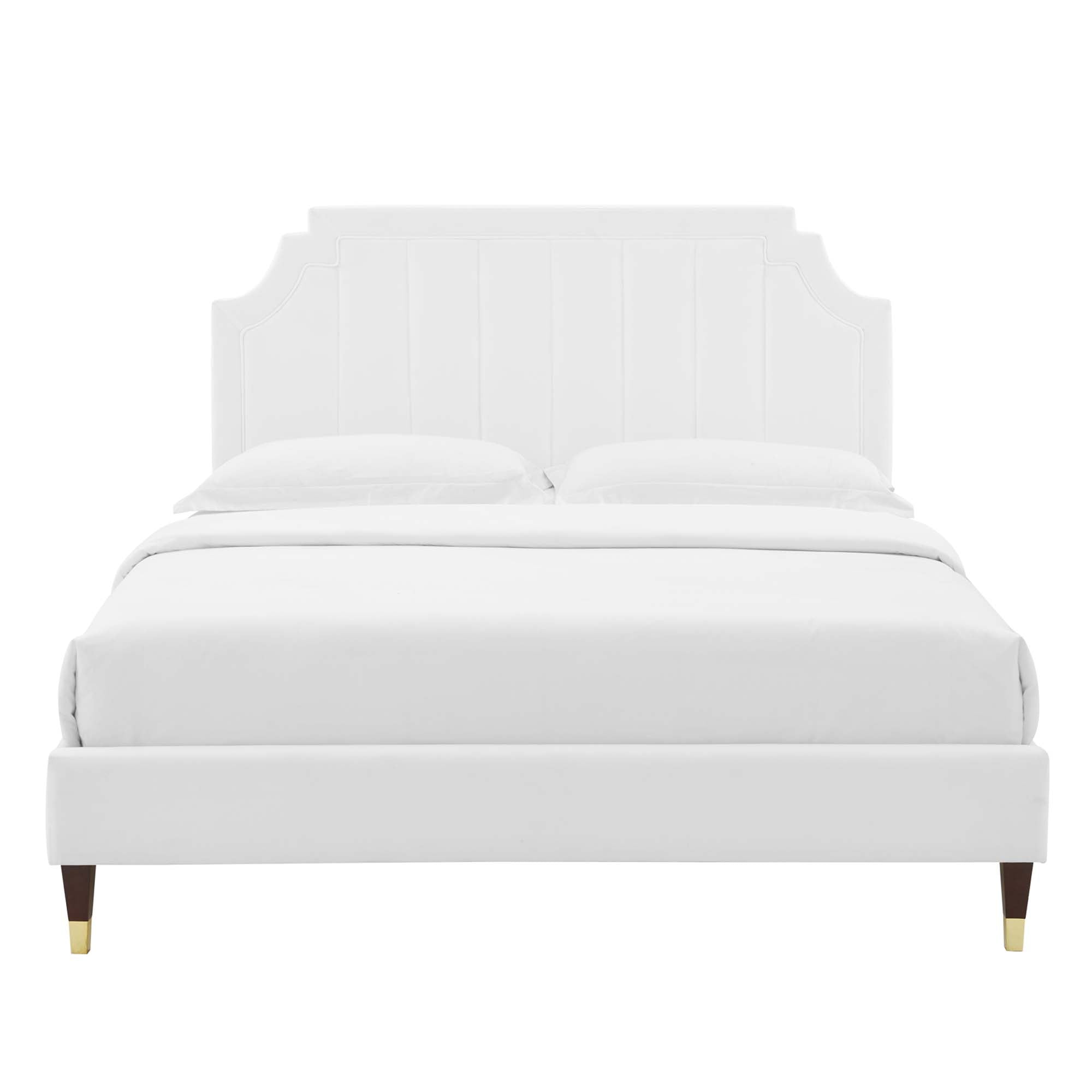 Sienna Performance Velvet Platform Bed With Wood and Gold Legs by Modway