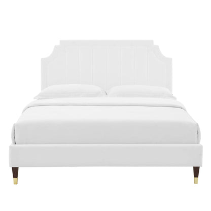 Sienna Performance Velvet Platform Bed With Wood and Gold Legs by Modway