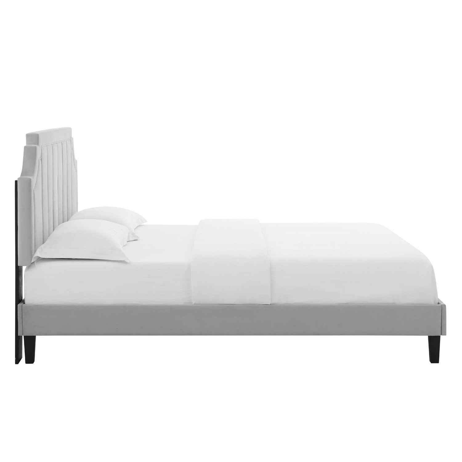 Sienna Performance Velvet Platform Bed With Black Wood Legs by Modway