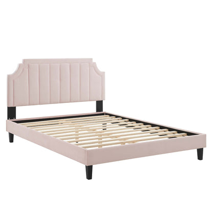 Sienna Performance Velvet Platform Bed With Black Wood Legs by Modway