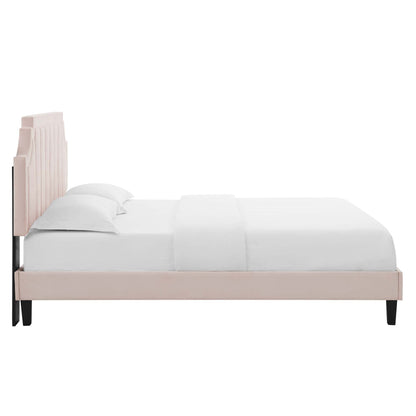 Sienna Performance Velvet Platform Bed With Black Wood Legs by Modway