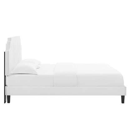 Sienna Performance Velvet Platform Bed With Black Wood Legs by Modway