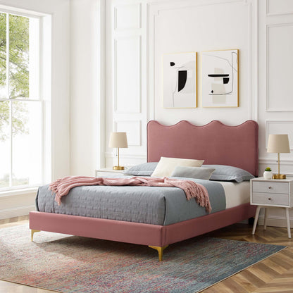 Current Performance Velvet Platform Bed With Gold Metal Legs by Modway