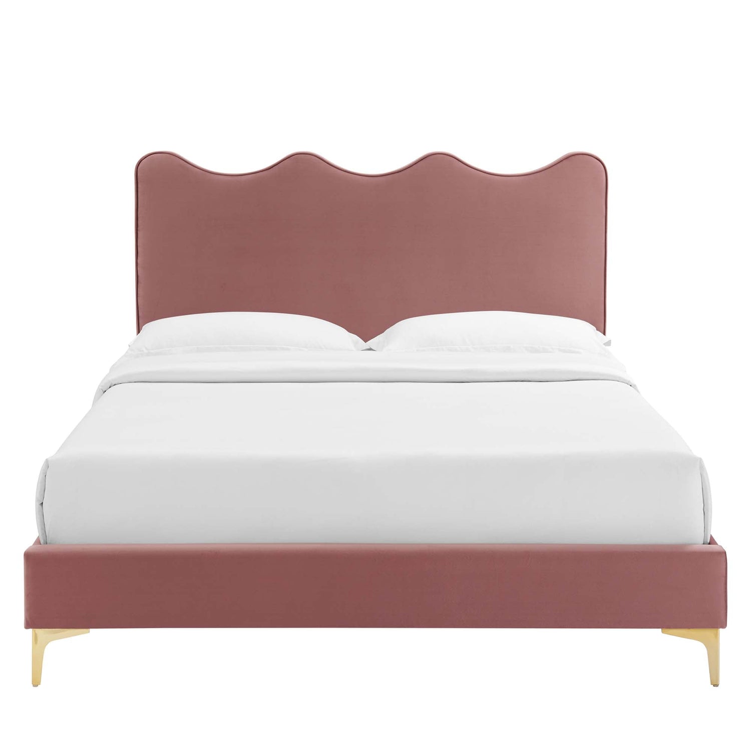 Current Performance Velvet Platform Bed With Gold Metal Legs by Modway