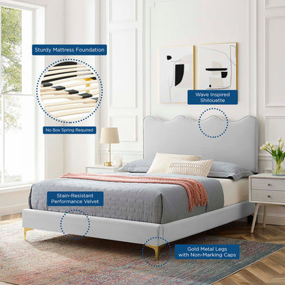 Current Performance Velvet Platform Bed With Gold Metal Legs by Modway