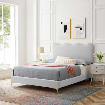 Current Performance Velvet Platform Bed With Gold Metal Legs by Modway