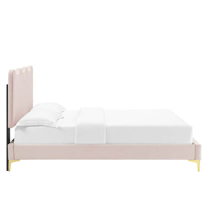 Current Performance Velvet Platform Bed With Gold Metal Legs by Modway