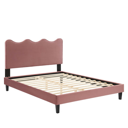 Current Performance Velvet Platform Bed With Black Wood Legs by Modway