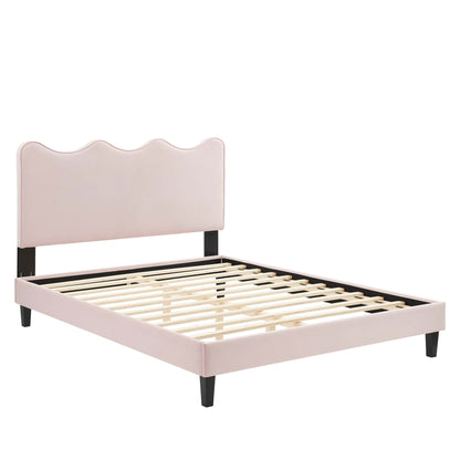 Current Performance Velvet Platform Bed With Black Wood Legs by Modway