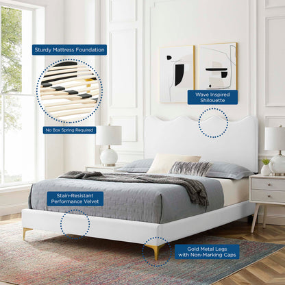 Current Performance Velvet Platform Bed With Gold Metal Legs by Modway
