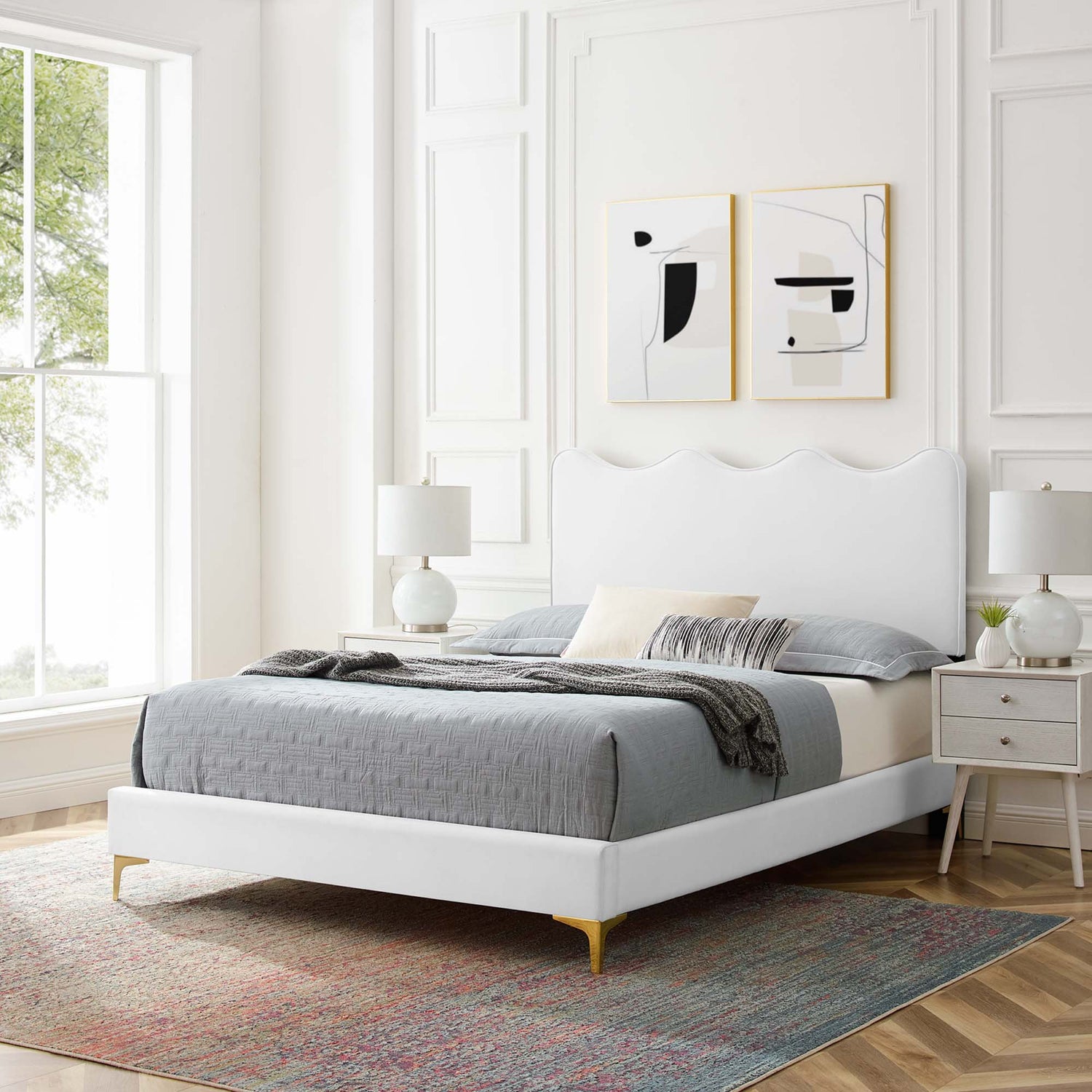 Current Performance Velvet Platform Bed With Gold Metal Legs by Modway