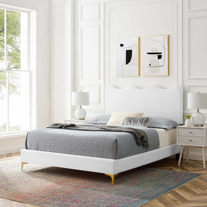 Current Performance Velvet Platform Bed With Gold Metal Legs by Modway