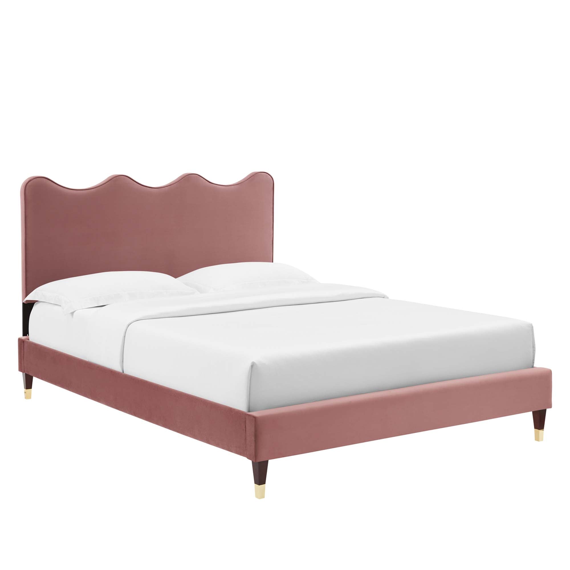 Current Performance Velvet Platform Bed With Wood and Gold Legs by Modway