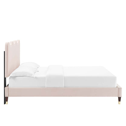 Current Performance Velvet Platform Bed With Wood and Gold Legs by Modway