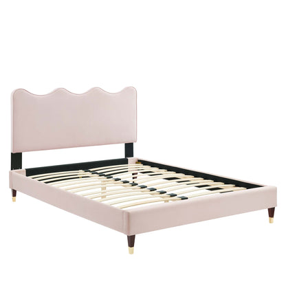 Current Performance Velvet Platform Bed With Wood and Gold Legs by Modway