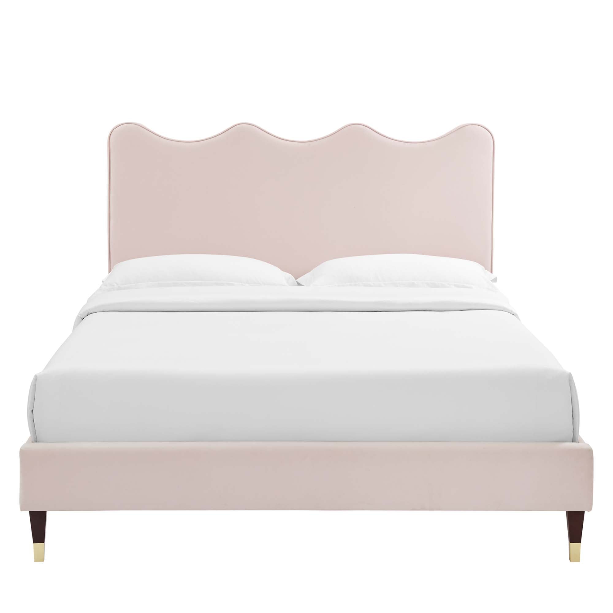 Current Performance Velvet Platform Bed With Wood and Gold Legs by Modway