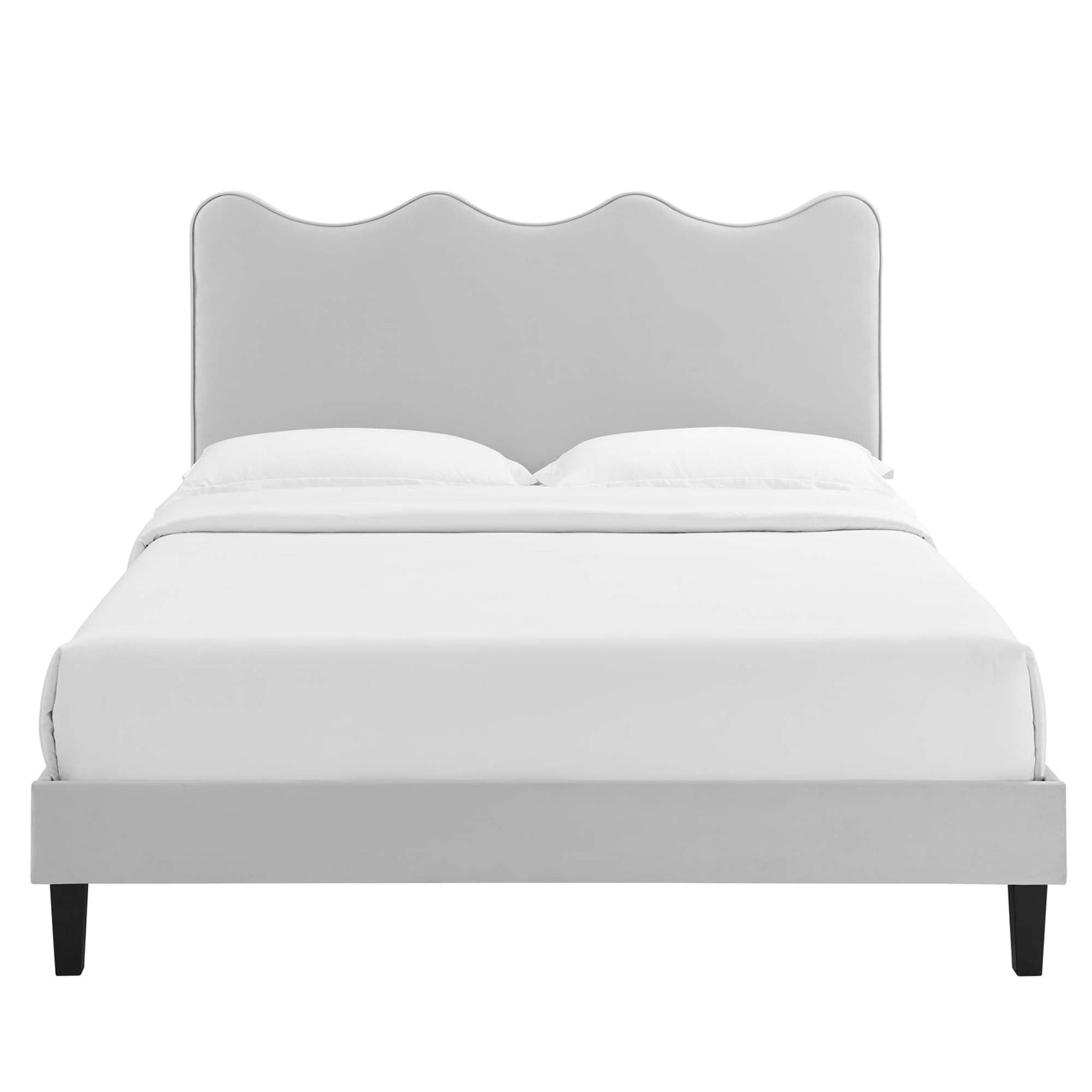 Current Performance Velvet Platform Bed With Black Wood Legs by Modway