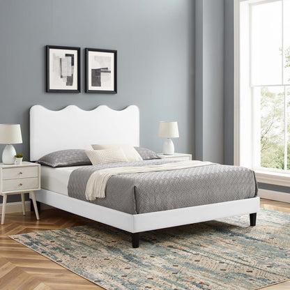 Current Performance Velvet Platform Bed With Black Wood Legs by Modway