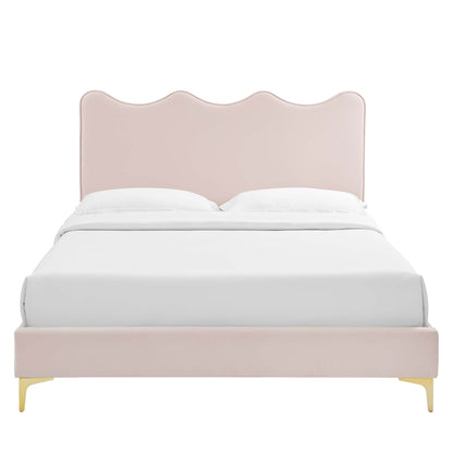 Current Performance Velvet Platform Bed With Gold Metal Legs by Modway